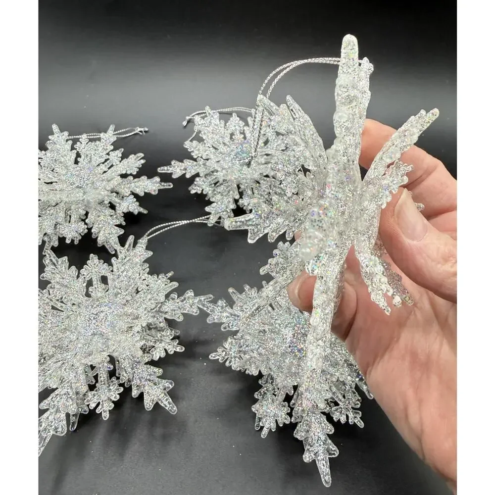 Beautiful Acrylic 3D Iridescent SNOWFLAKE Christmas Ornaments Set Of 5 -LO23